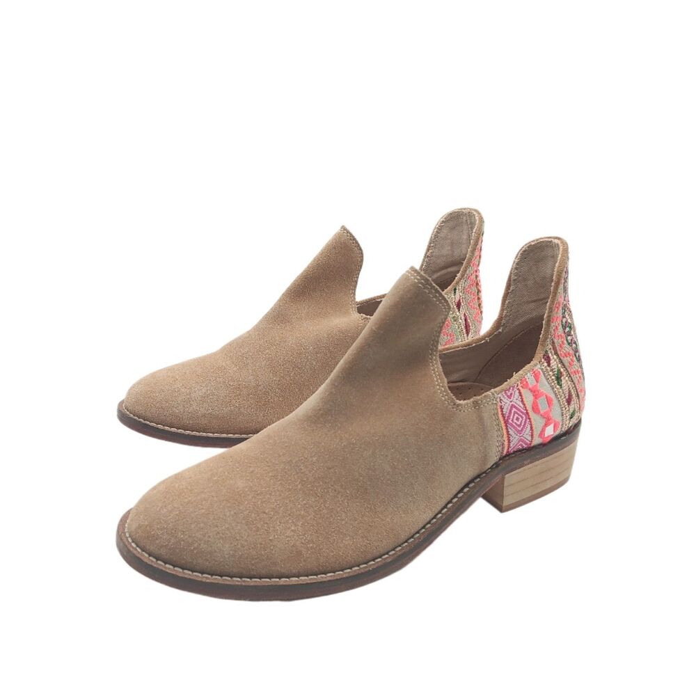 Vero Cuoio Ankle Bootie Womens 39 Tan Suede Woven Heel Boho Cowgirl Southwestern